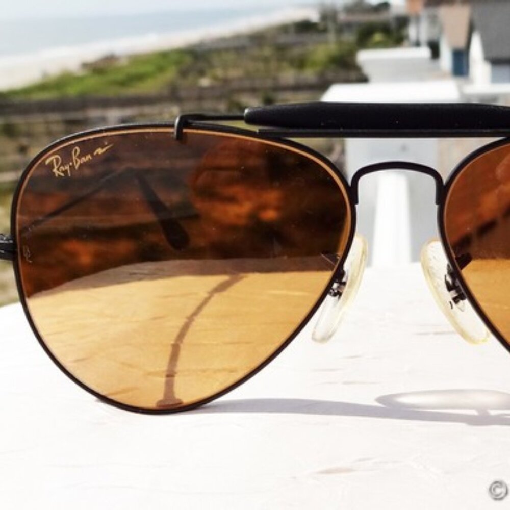 Vtg Ray-Ban W1664 Outdoorsman Chromax Sunglasses, Matte Black metal frame